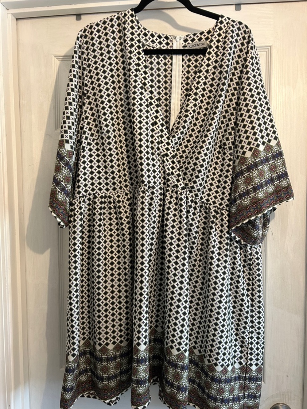 Alice & You White Printed Blouse with Navy, Yellow and Pink Motif